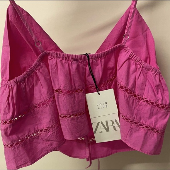 Zara Pink Poplin Eyelet Top - Picture 2 of 3